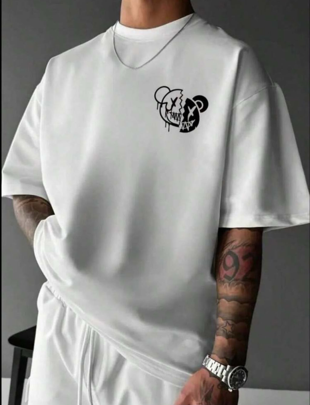 Men's Oversized Cotton Streetwear T-Shirt - Smile