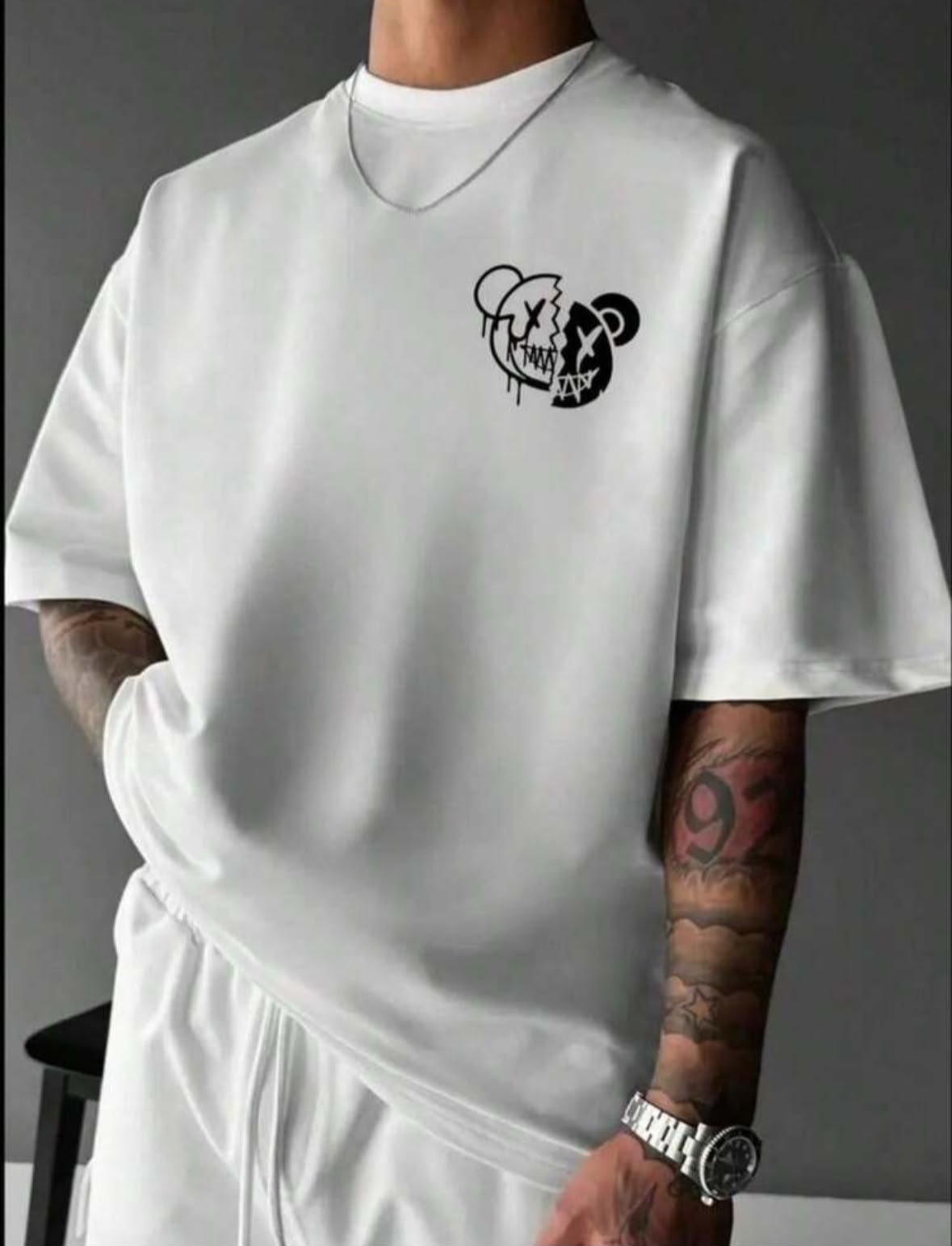 Men's Oversized Cotton Streetwear T-Shirt - Smile