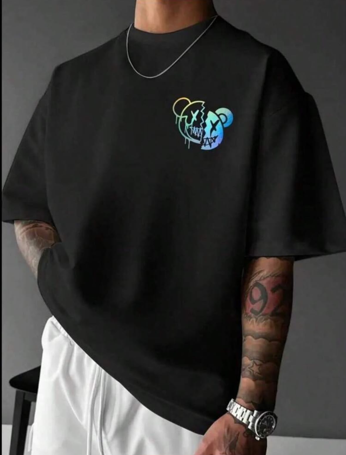 Men's Oversized Cotton Streetwear T-Shirt - Smile