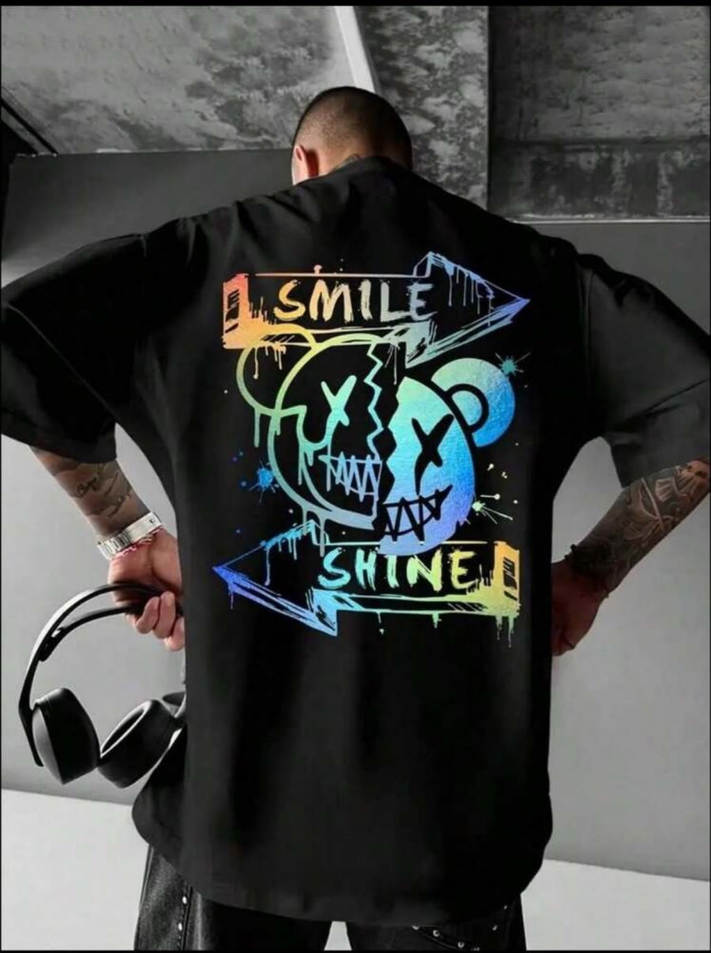 Men's Oversized Cotton Streetwear T-Shirt - Smile