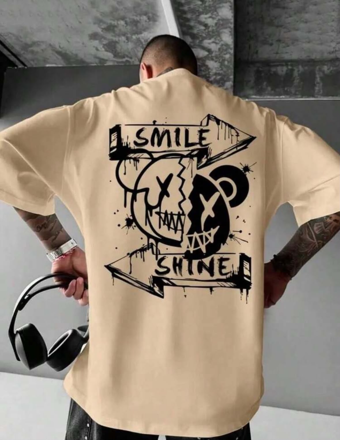Men's Oversized Cotton Streetwear T-Shirt - Smile
