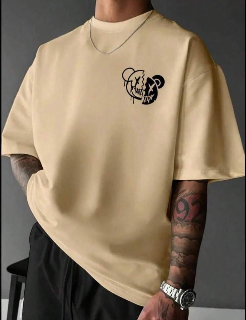 Men's Oversized Cotton Streetwear T-Shirt - Smile