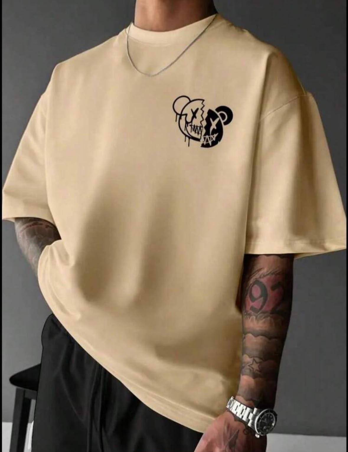 Men's Oversized Cotton Streetwear T-Shirt - Smile
