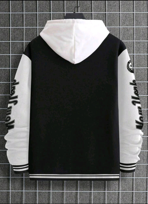 Manfinity Roughcore Men's Color-Block Slogan Print Long-Sleeve Casual Baseball Bomber Jacket – Street Style – Autumn